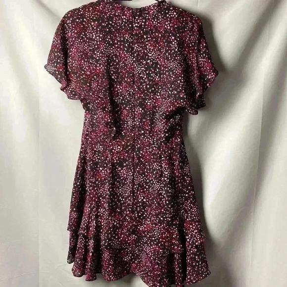 PARKER WOSIZE SMALL FLORAL DRESS RUFFLED SLEEVES BLACK W/ RED PURPLE GEO DESIGN - Picture 14 of 15